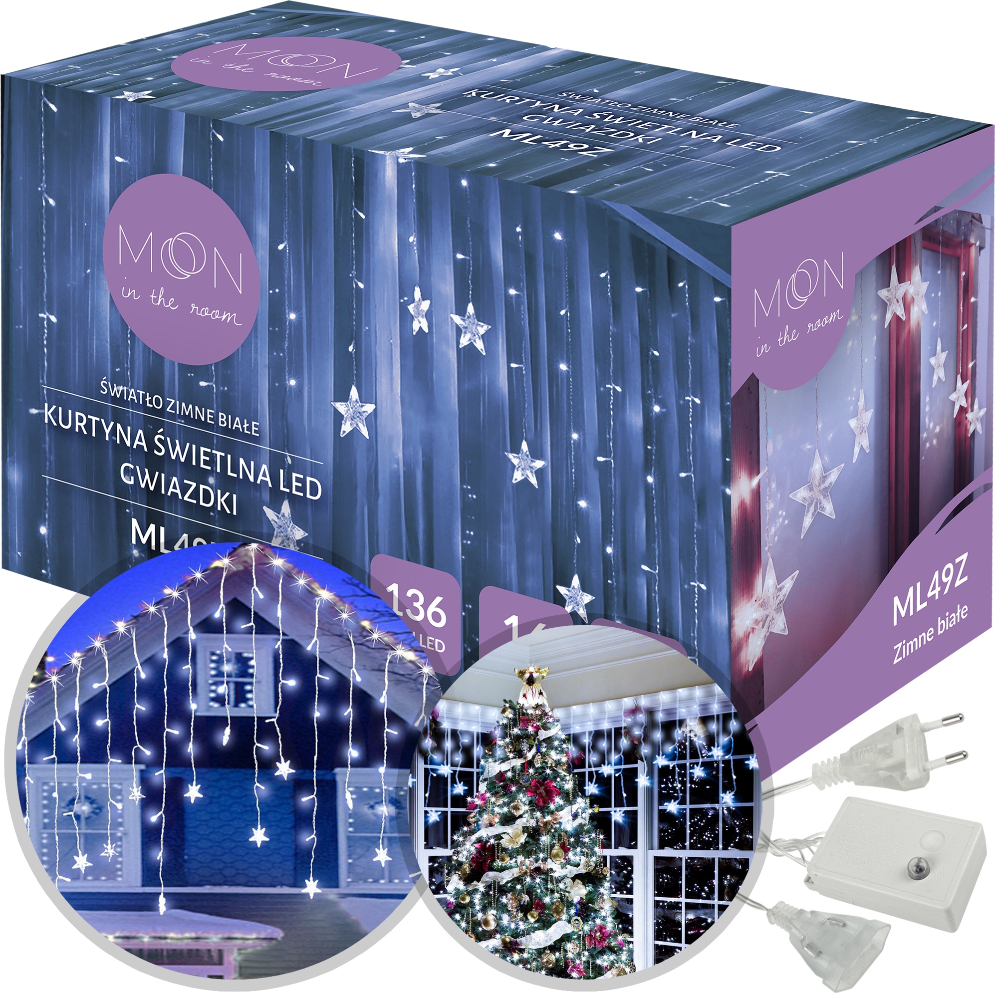 Vianočné Osvetlenie Na Stromček Led Veľká Svetelná Opona Girlanda 3M Hviezdy