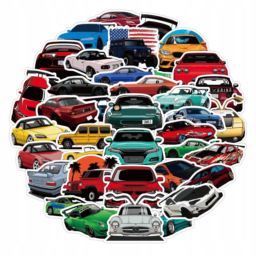 MIX AUTA NAKLEJKI WODOODPORNE STICKER BOMB 50szt Producent Inny