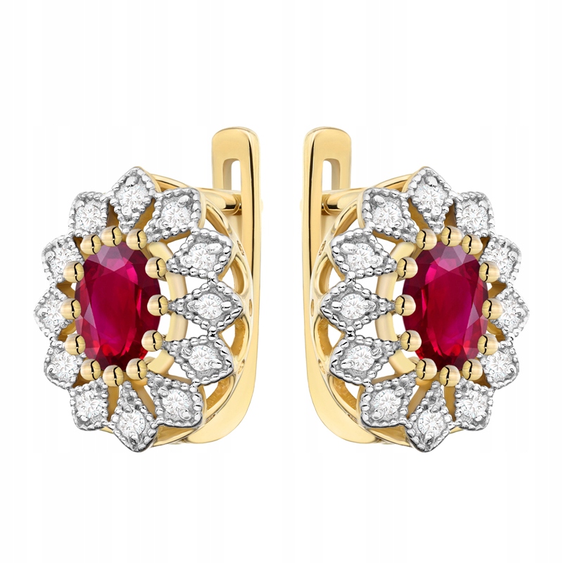 Piękne Złote Kolczyki pr. 585 z Brylantami 0,206ct i Rubiny 1,20ct 14k