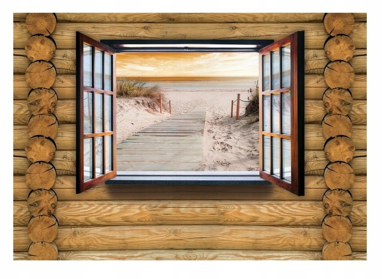 Fototapeta Pláž Moře Palmy Desky Okno 3D Tapeta Na Zeď 368x254