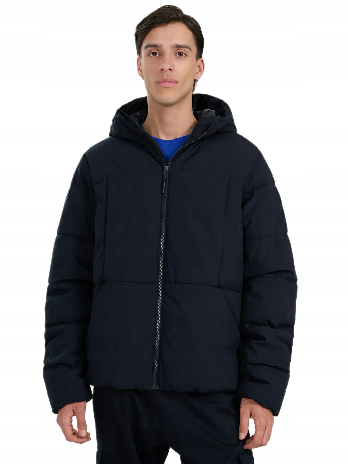 Pánská Bunda 4F S Kapucí Teplá Zateplená Péřová Zima Černá M0710 r.XXL