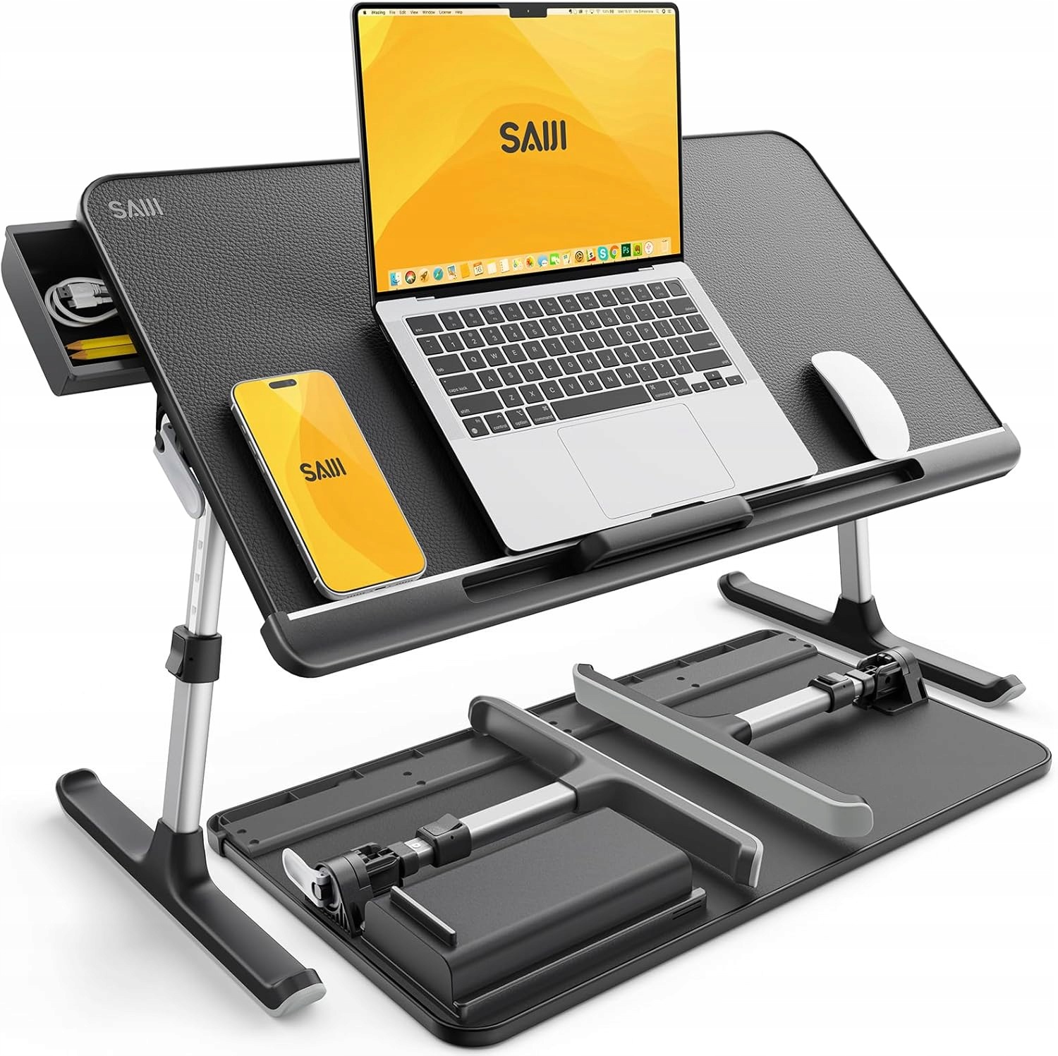 Saiji stolek pod notebook do postele, nastavitelný, skládací šuplík, 40 kg, E0, deska
