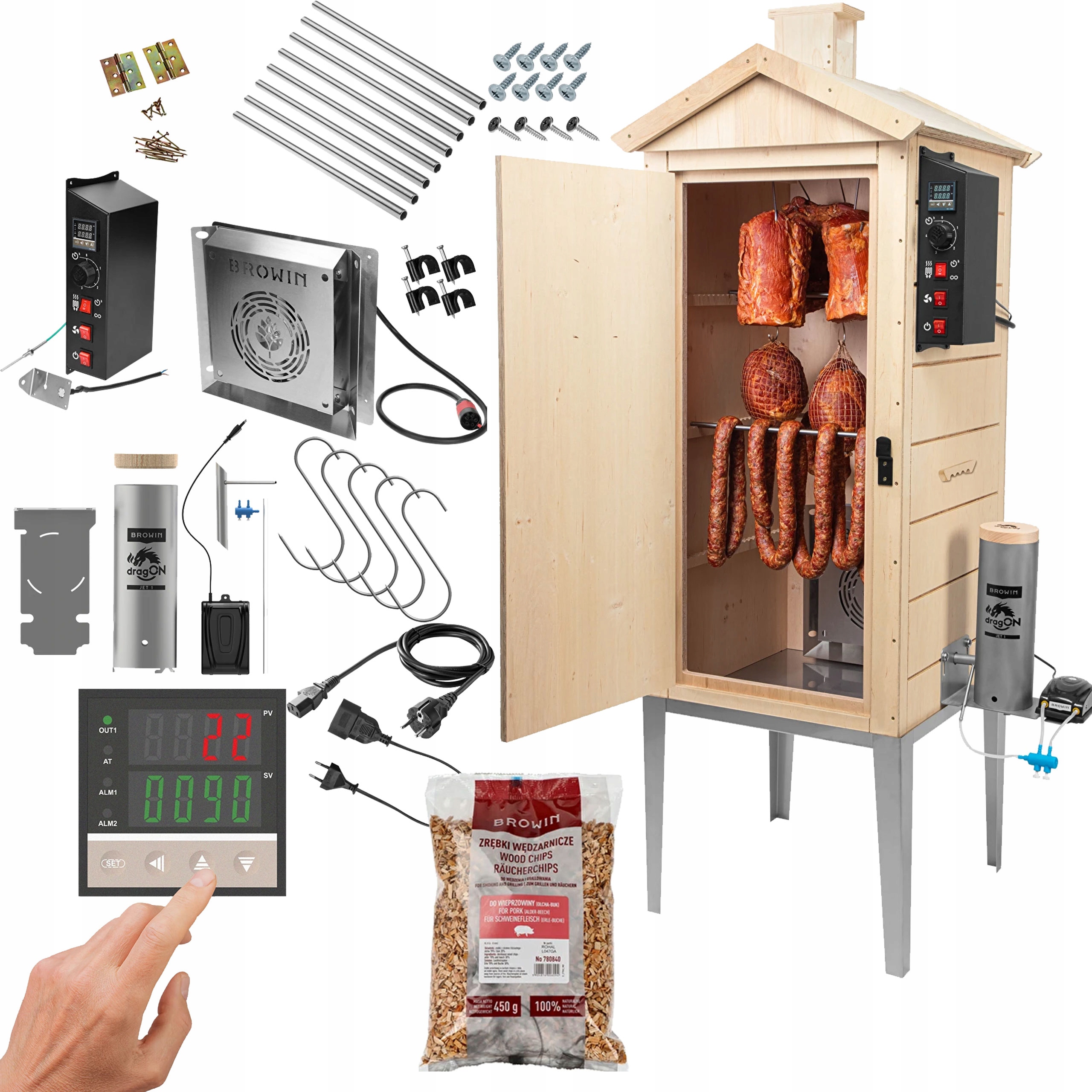 Browin Wędzarnia Drewniana Elektryczna Cyfrowa Termoobieg Dymogenerator