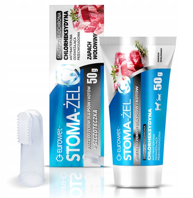 Eurowet Stoma-gel Zubní pasta s kartáčkem hovězí pes/kočka 50 g