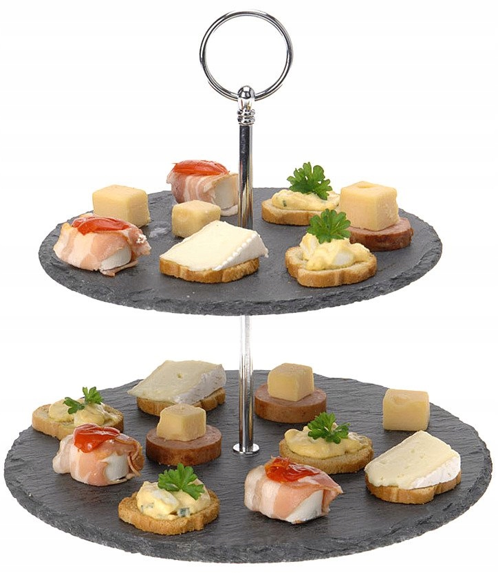 

2 piętrowa kamienna Patera na ciasto stojak czarna