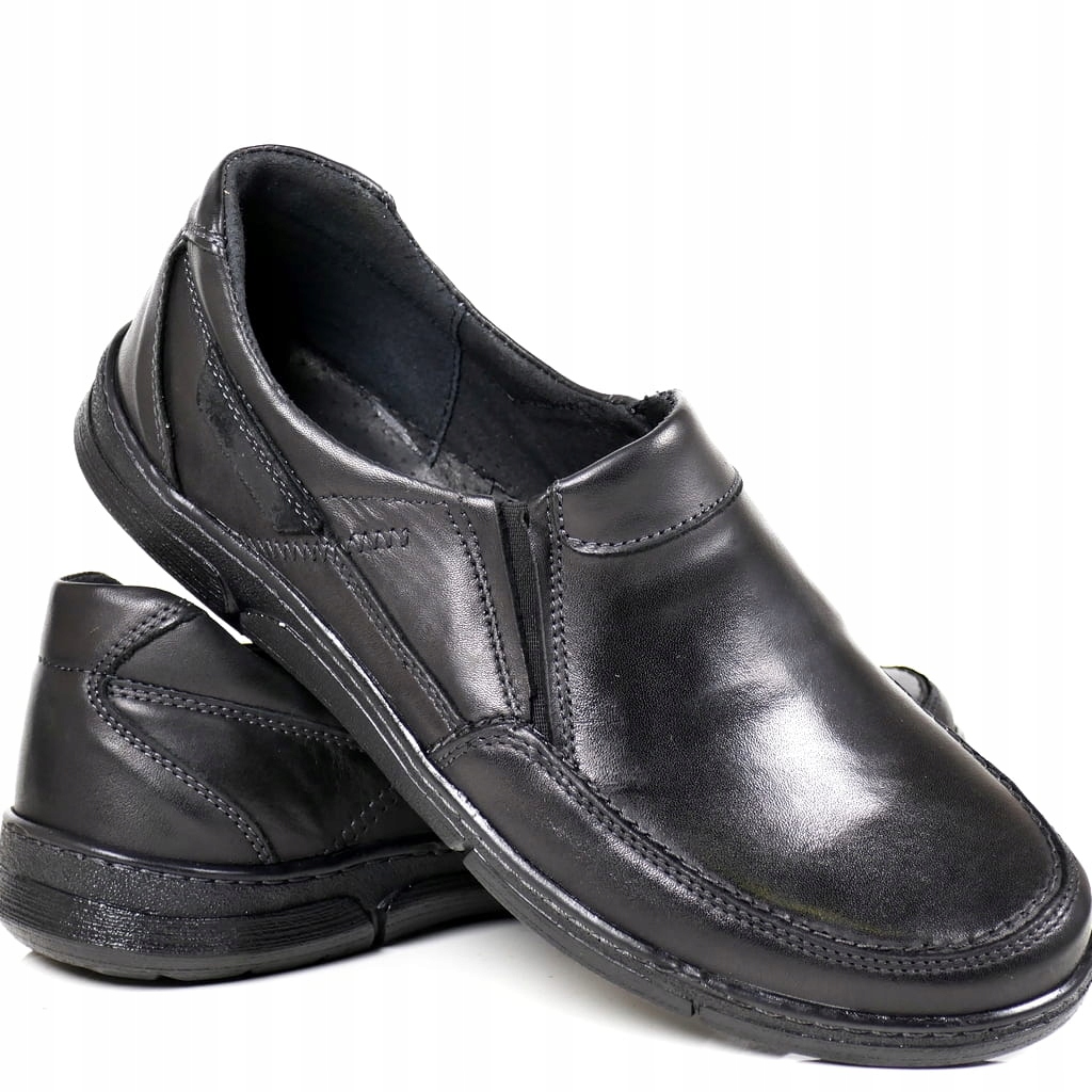 Pánské Kožené Polobotky Nazouvací Černé Lehké Pohodlné Mokasíny Polská Kůže