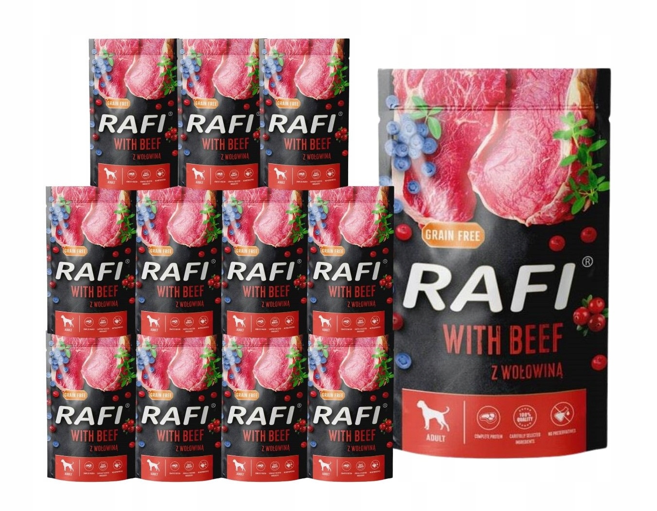 Levně Rafi vlhké krmivo s hovězím masem 12x500g Bez Obilí Dolina Noteci