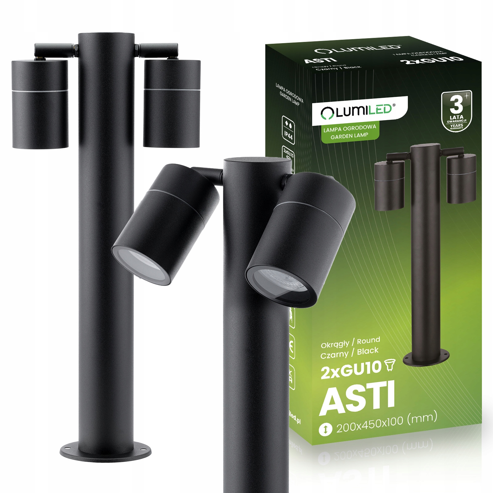 Lampa Ogrodowa Oprawa Słupek Reflektor Zewnętrzny Stojąca 45 cm 2x GU10