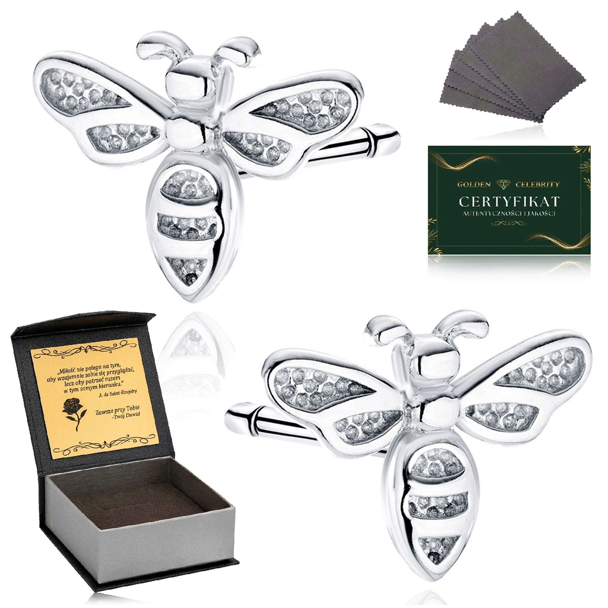 Stříbrné Náušnice 925 Srdce Včela Se Zirkony Dárek Gravírování