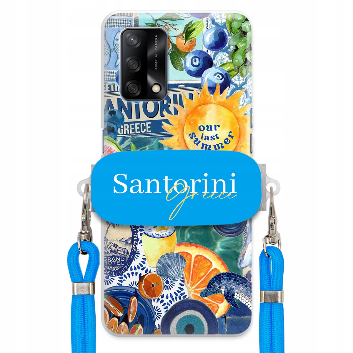 Puzdro pre Oppo A74 4G Modré Crossbody vodítko držiak Santorini Sea Vibes