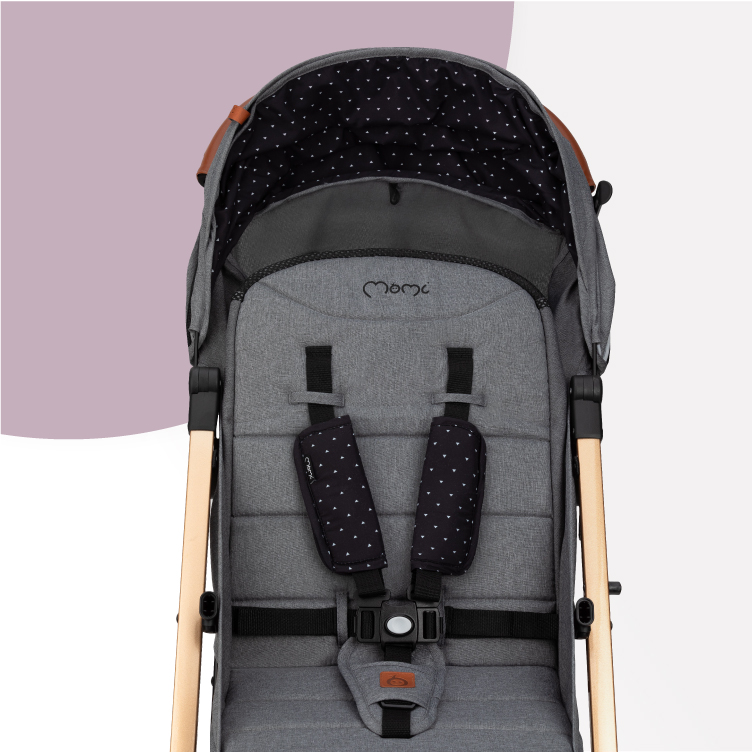 WÓZEK SPACEROWY SPACERÓWKA - MoMi ESTELLE SZARY ZŁOTY - MAŁY LEKKI WALIZKA Liczba kół 4