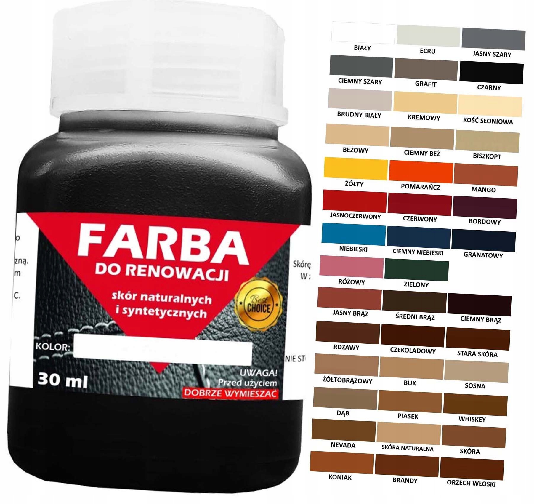 Farba Lakier 30 ml Do Renowacji Skóry Do Skór Tapicerki Farby Różne