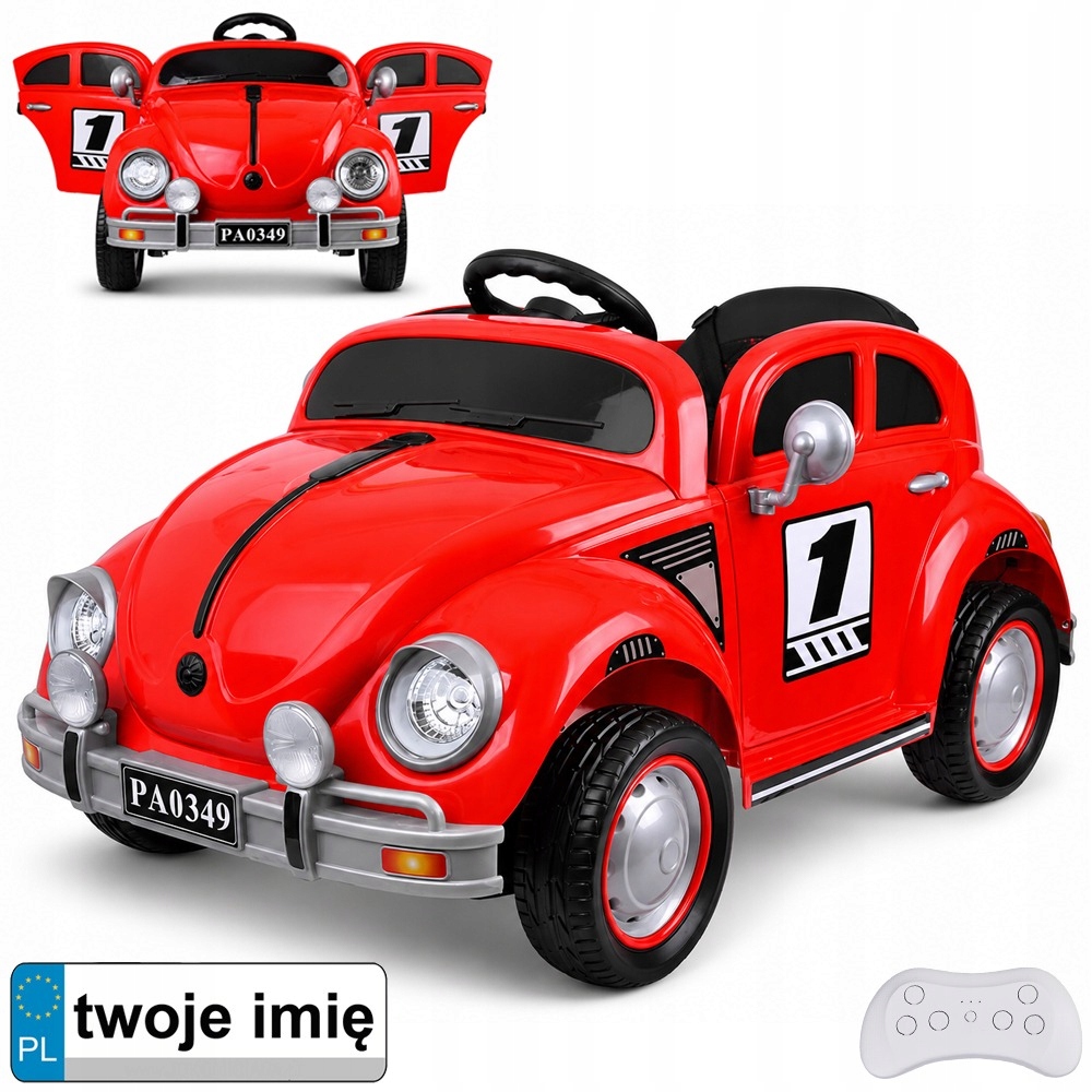 Autko na akumulator dla dziecka czerwony Garbus retro efekt bujania PA0349