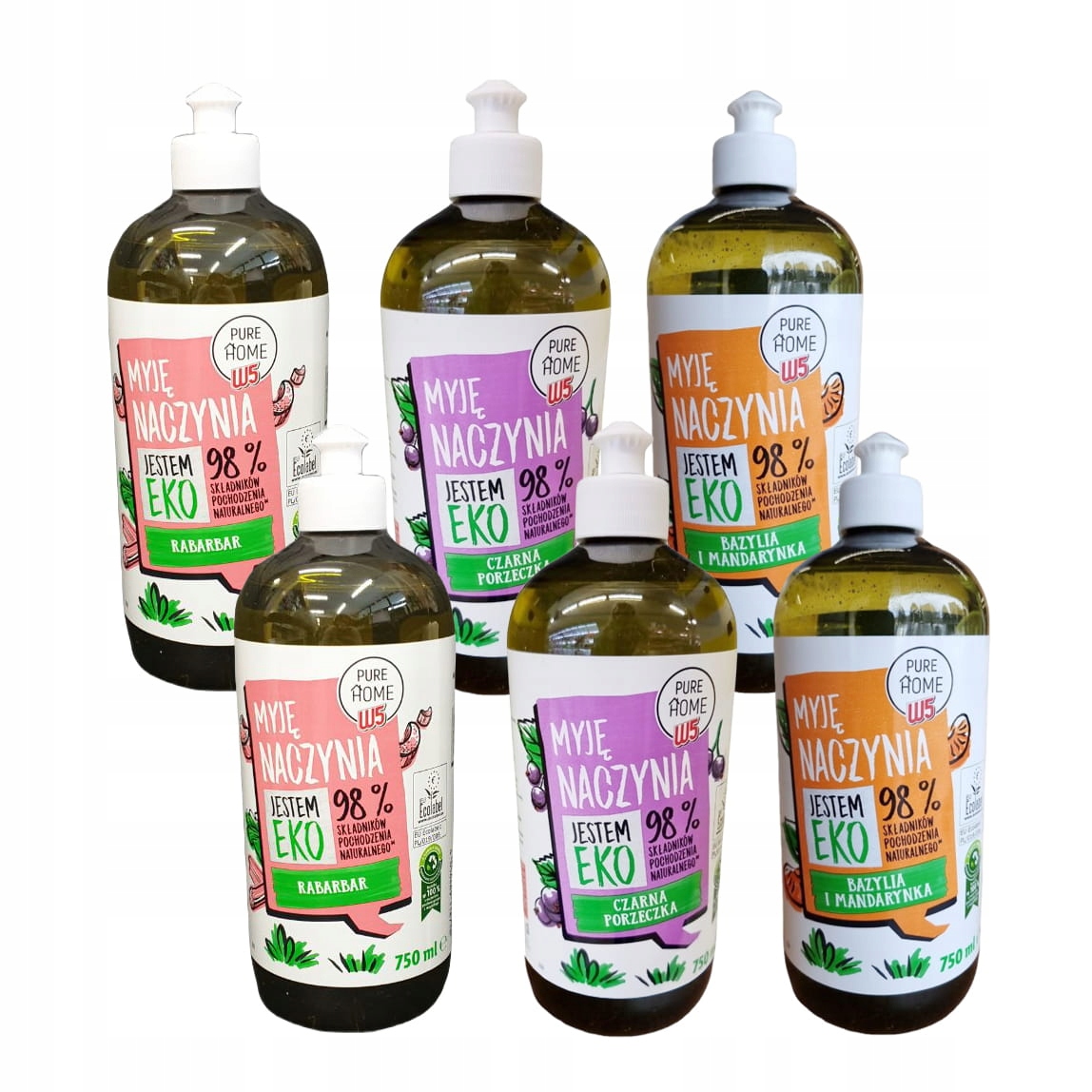 Levně Ekologický prostředek na mytí nádobí W5 Pure Home Sada 6 x 750 ml