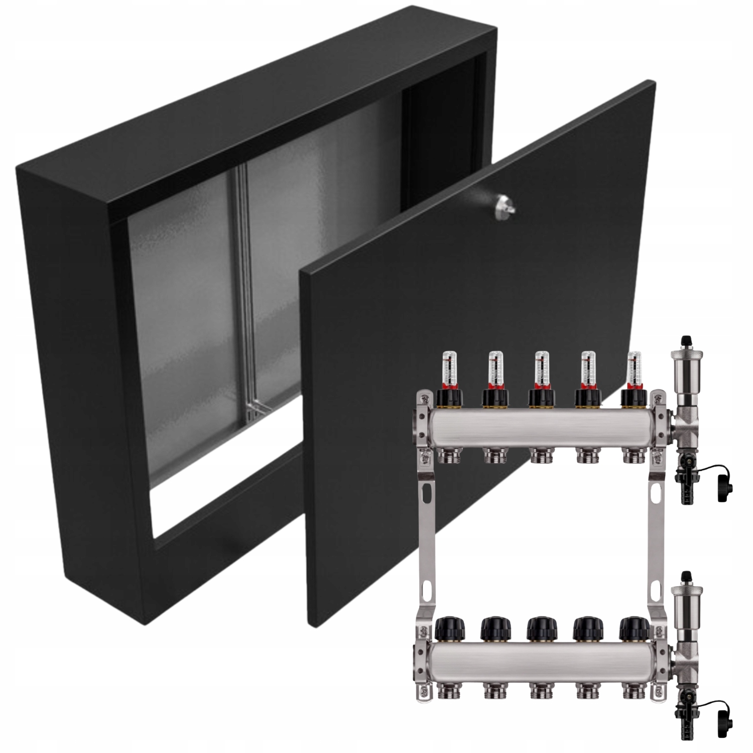 Nerezový Rozdělovač Podlahovky 5+ Nástěnná Skříňka Černá
