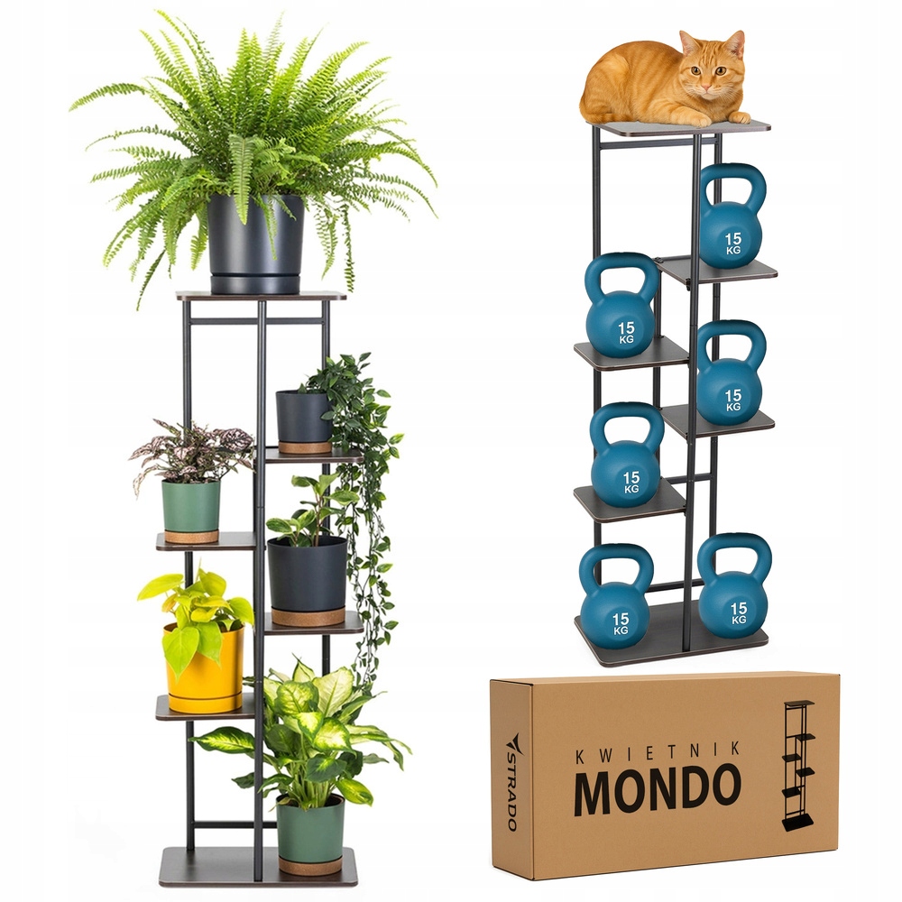 Stojan na kvety kovový Mondo čierny stojan na 7 kvetináčov