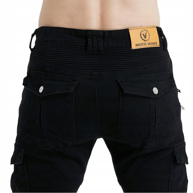 SPODNIE MOTOCYKLOWE MĘSKIE JEANSY BOJÓWKI Materiał jeans