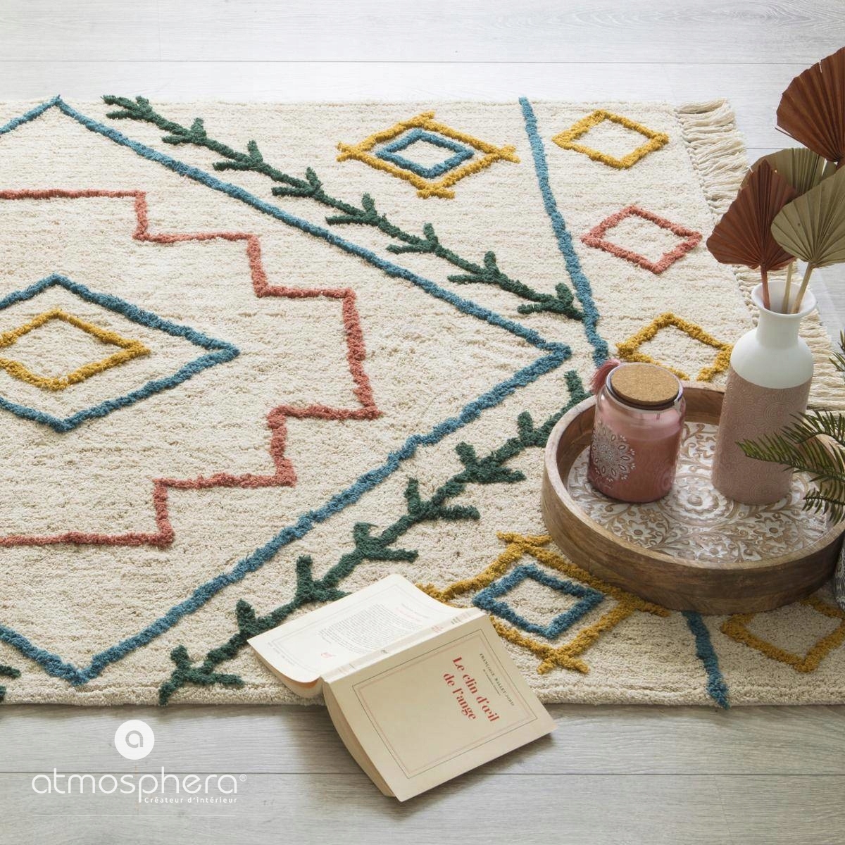 DYWAN BAWEŁNIANY Z FRĘDZLAMI BOHO MOZAIKA 120x170 Grubość 10 mm