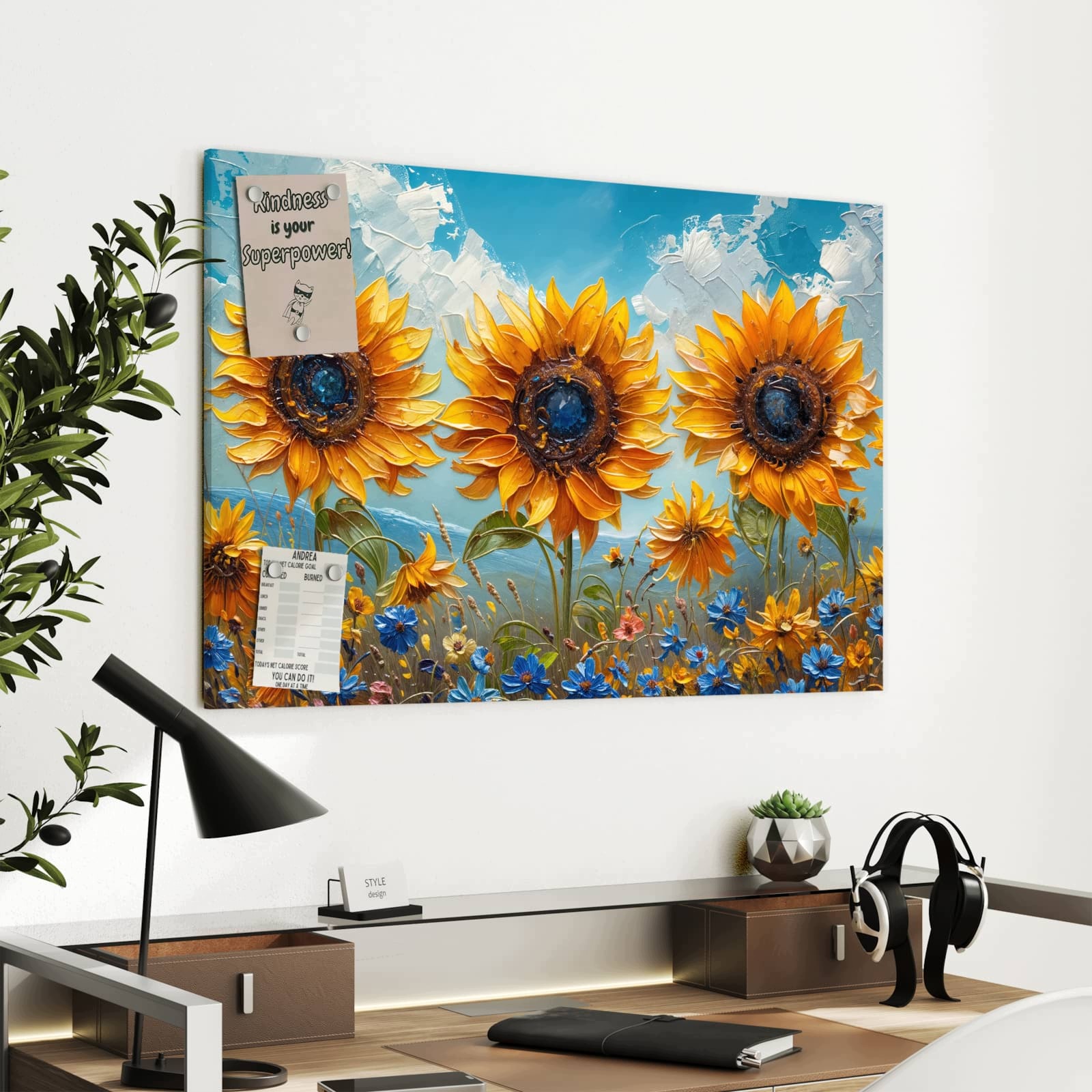 Magnetická tabule Louka se slonecznikami 90 × 60 cm