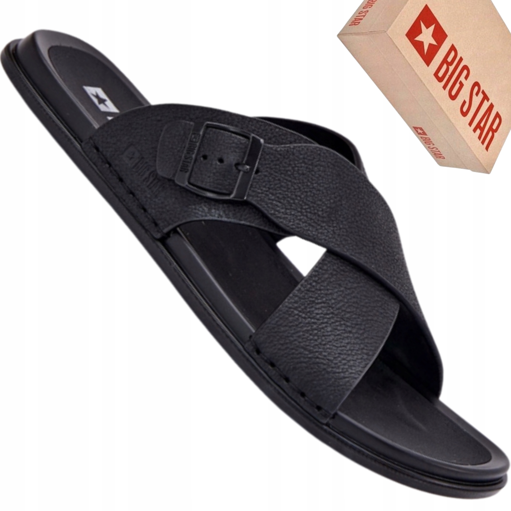 Klapki męskie skóra Big Star RR174076 czarne regulowane