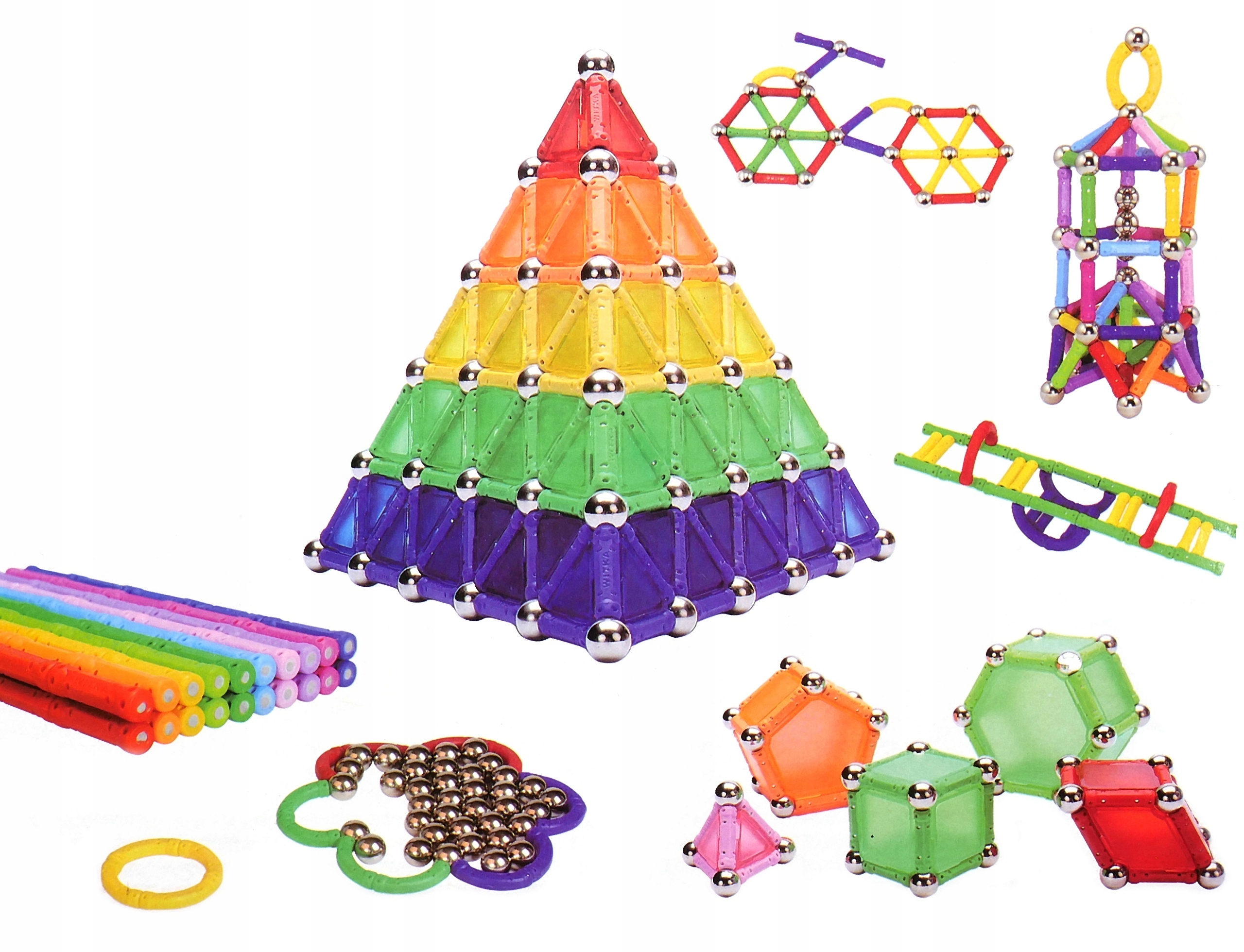 KLOCKI EDUKACYJNE MAGNETYCZNE KONSTRUKCYJNE MAGNETIC 138 elementów 3D Stan opakowania oryginalne