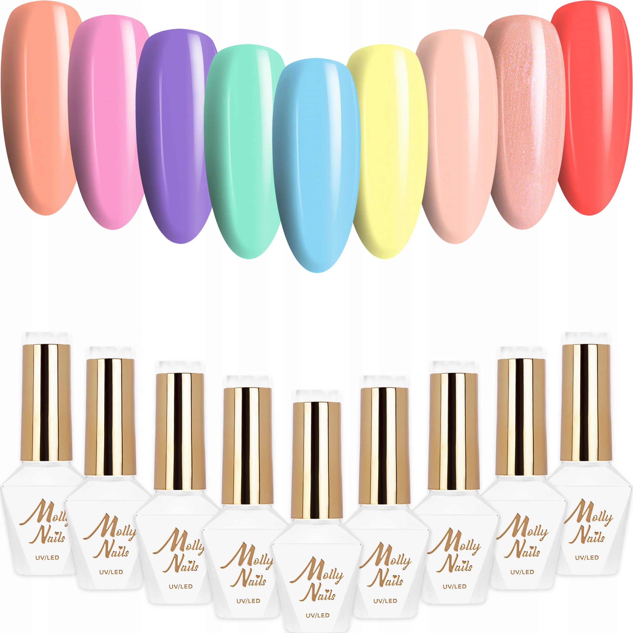 9x Lakier Hybrydowy Mollynails Yoghurt Zestaw 9w1 Wiosna Pastelowe Barwy