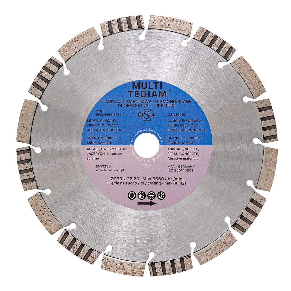 Diamantový Kotouč 230x22,23 mm Multi Beton Granit Bruk Asfalt Čerstvý Beton