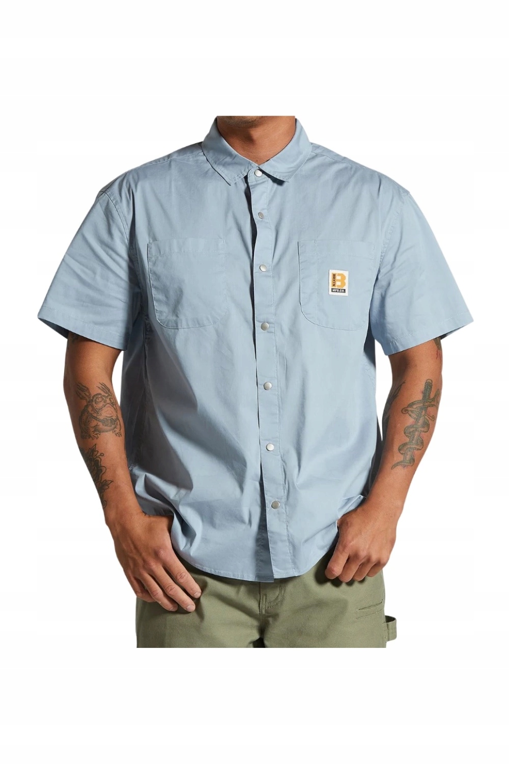 Pánská košile s krátkým rukávem Brixton, modrý límeček, hladká, vel. M