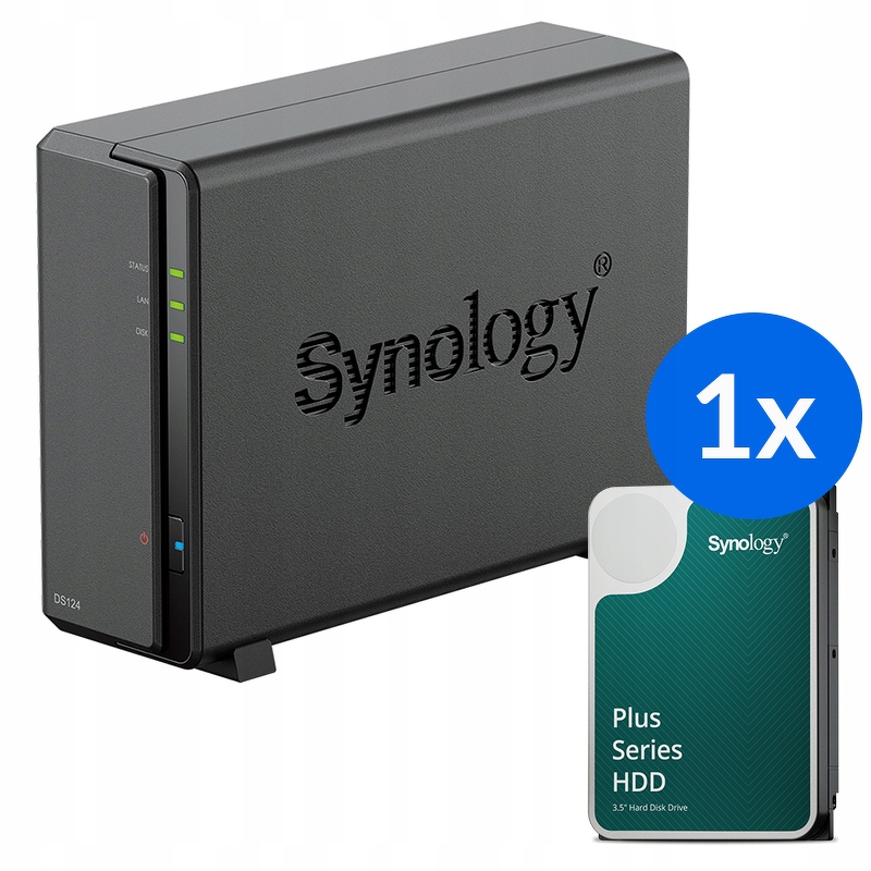 Synology DS124 /4T 1-pozicový Nas server v sadě s diskem o celkovém počtu