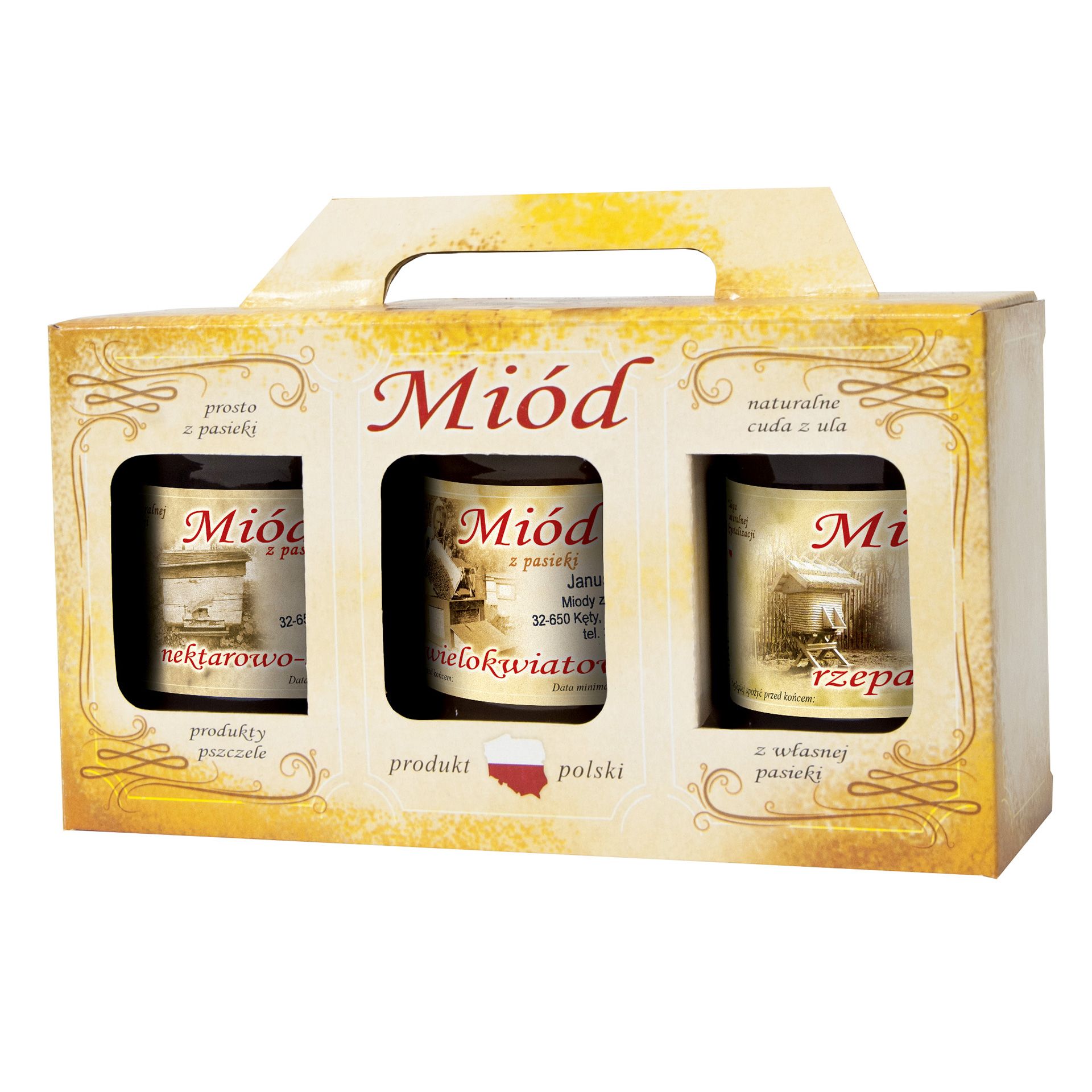 

Pudełko na 3 słoiki 315ml (10szt) wzór P2F miód