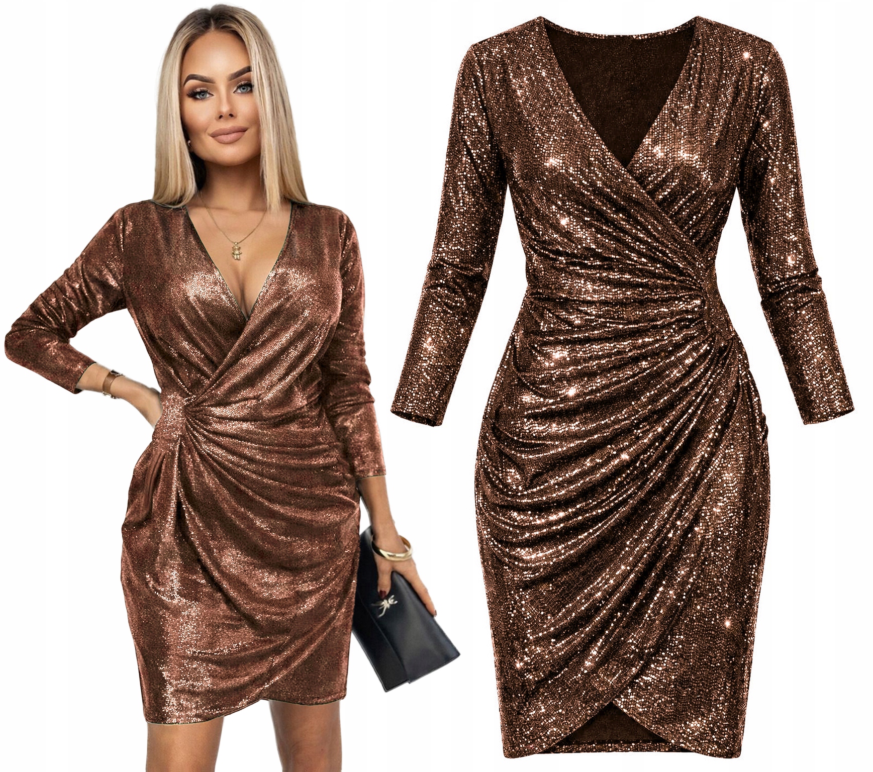 błyszcząca Sukienka Damska marszczenie wesele impreza 44 Manuela