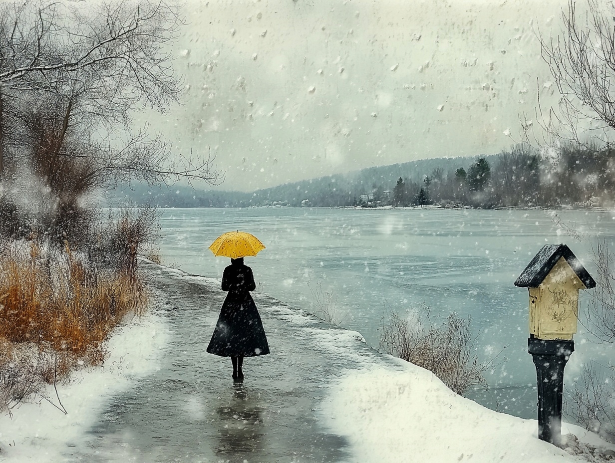 Obraz Na Plátně Canvas Krajina Zima Sníh Led Řeka Žena Procházka 100x75