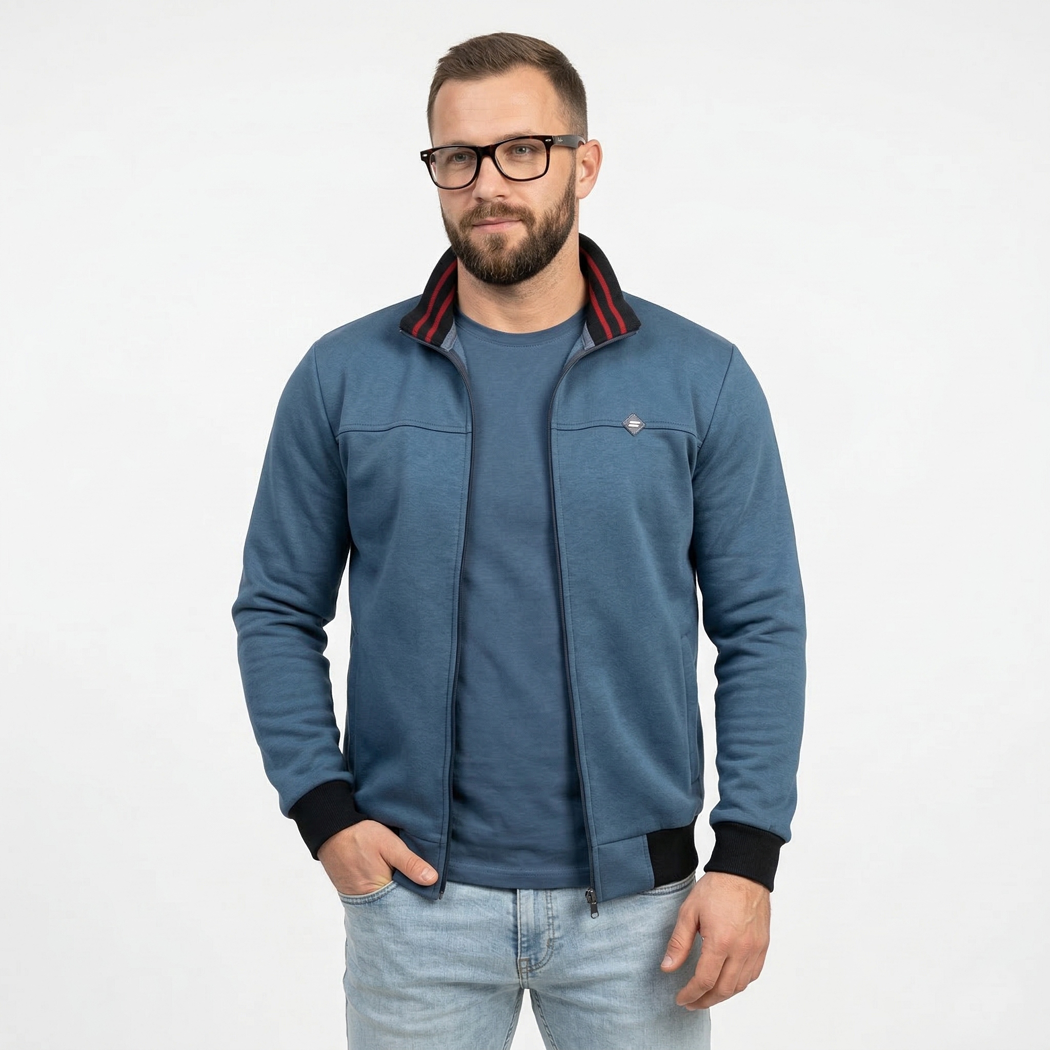 Bluza męska niebieska rozpinana bawełniana bomberka stójka Bastion Polska L