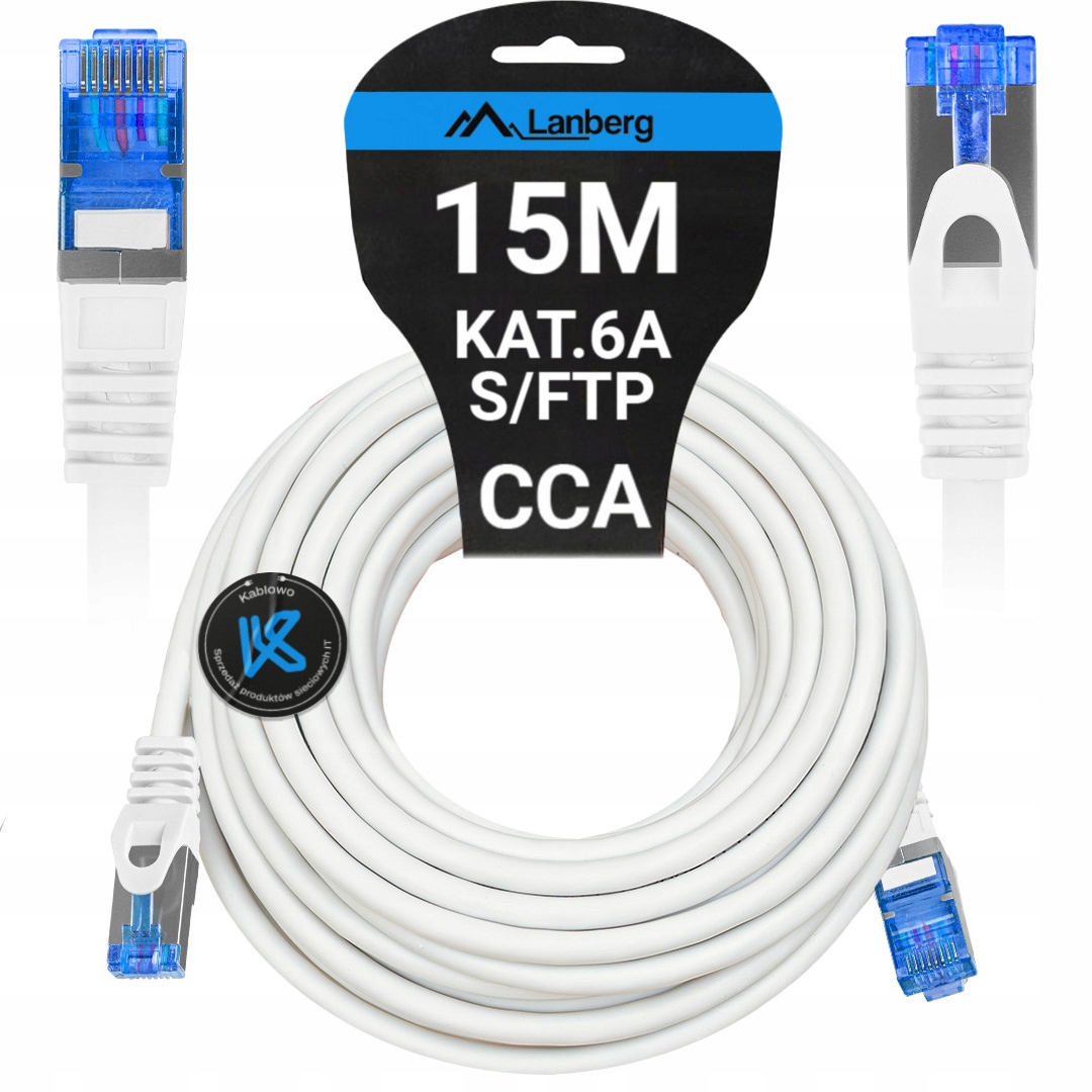 KABEL PRZEWÓD LAN SIECIOWY RJ45 CCA ETHERNET KAT.6A CAT S/FTP 15M LANBERG
