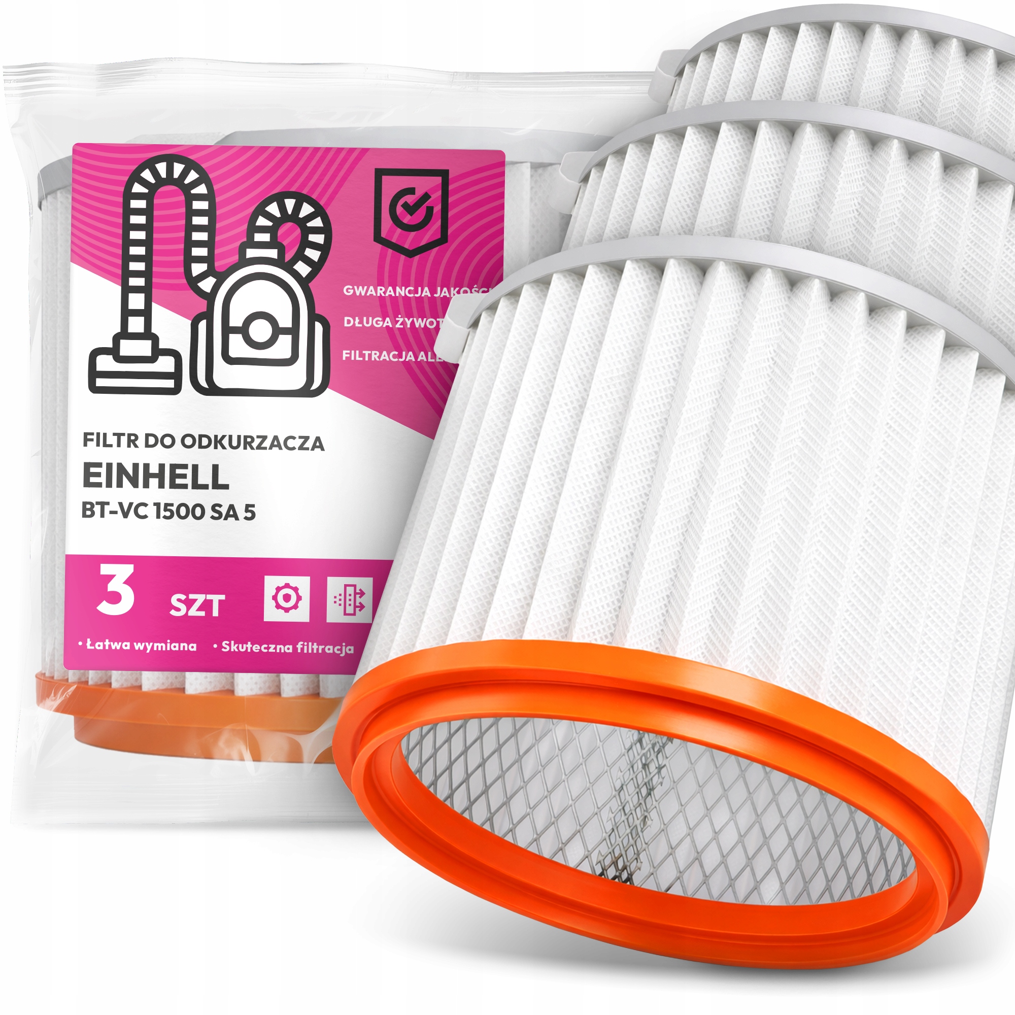3x Vzduchový Filtr pro vysavač Einhell Bt-vc 1500 Sa 5 Omyvatelný Filt Em-w