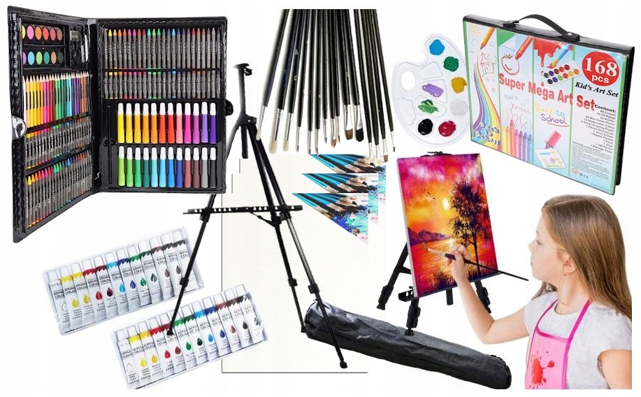 Velký Malířská Sada Stojan Barvy Pastely Štětce