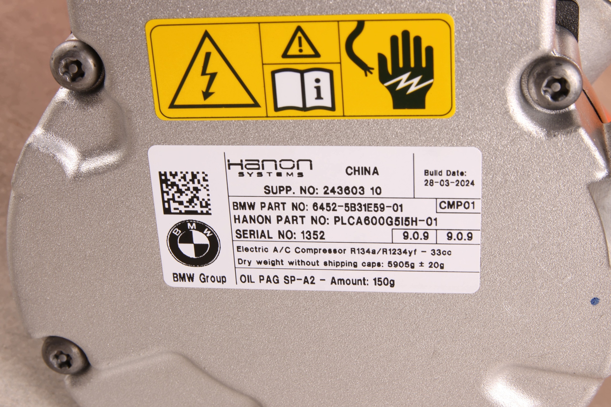 BMW i5 G60 i4 G26 iX I20 iX1 U11 compressor; air conditioning compressor 5B31E59