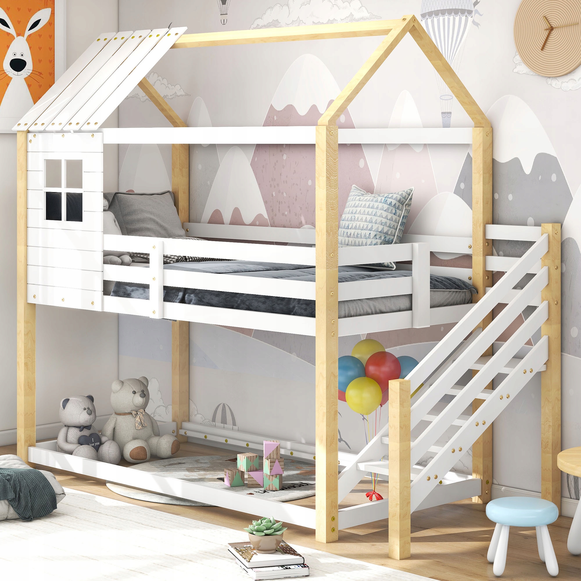 Łóżeczko domek Łóżko piętrowe w schody 200x90cm Marka bez marki