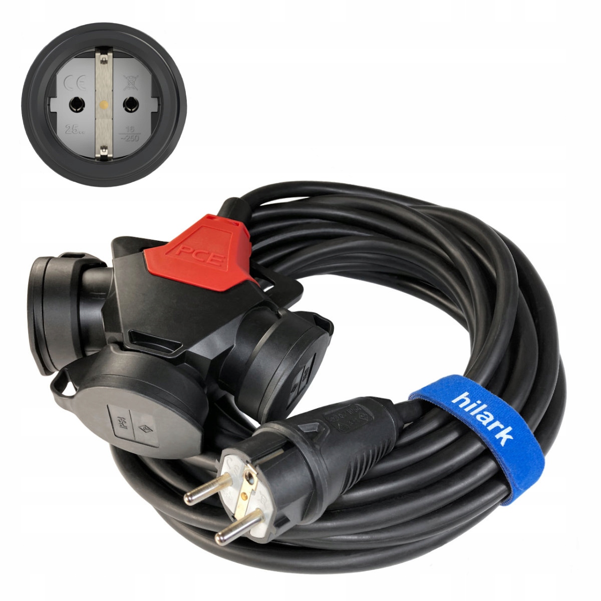 Schuko Prodlužovací Kabel gumový H07RNF 3x1,5 2 m T-rozdělovač