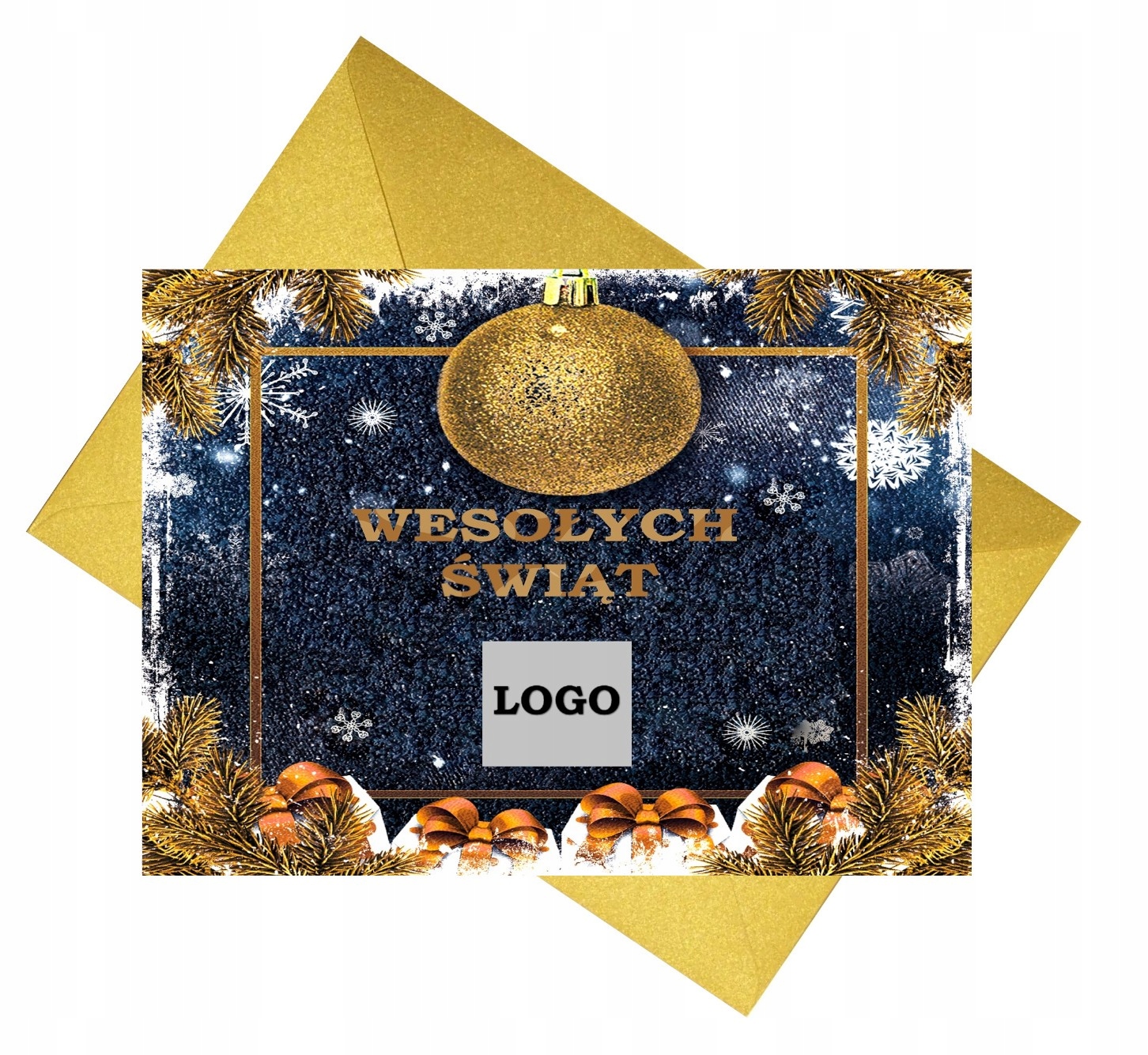 

Kartki Świąteczne firmowe Logo Koperta Złota