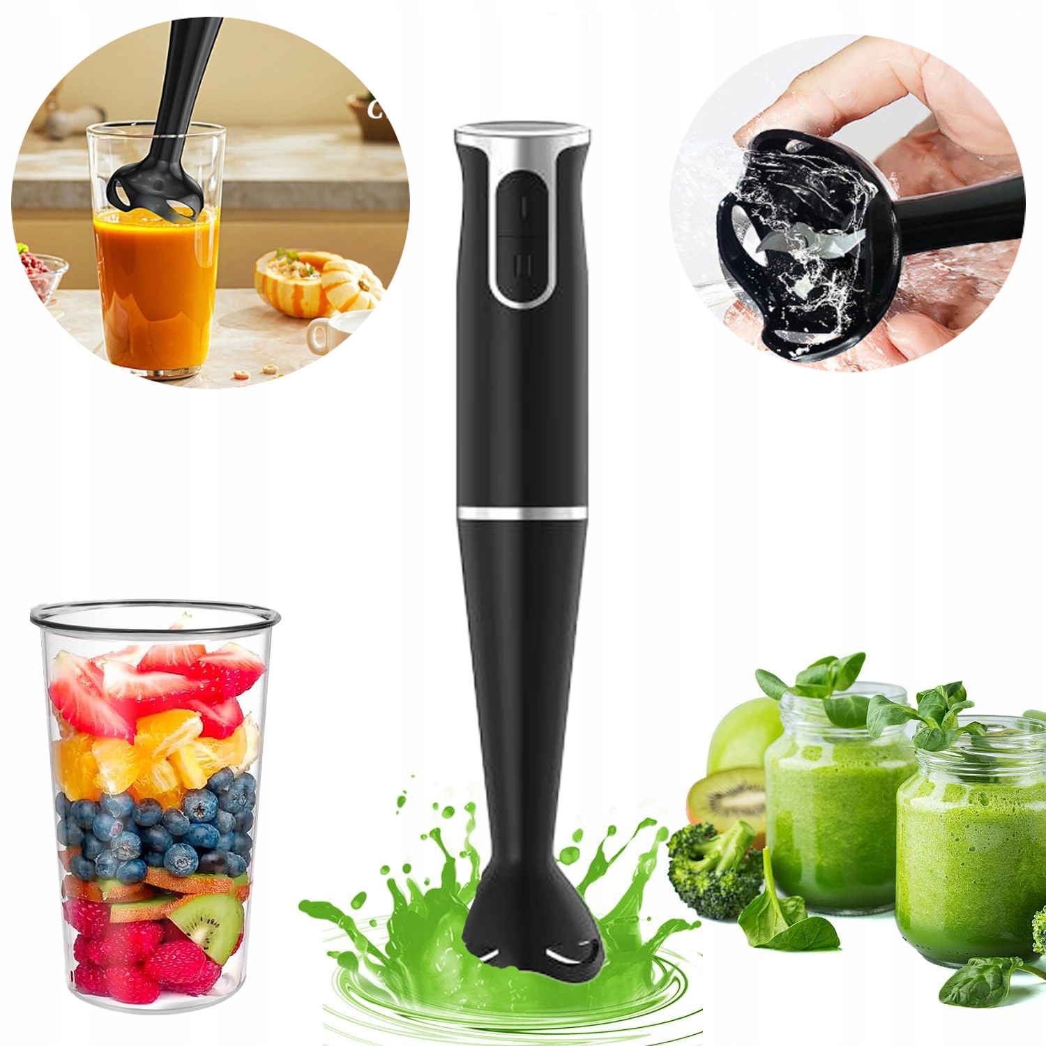 Blender Ręczny Wielofunkcyjny Mikser Tytanowe Ostrza Mocne Akcesoria