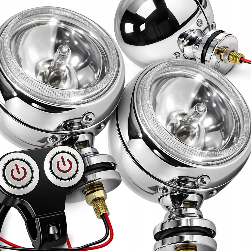 Halogenové Motocyklové Lampy Chrom H3 Přepínač Dvoufunkční Hliník