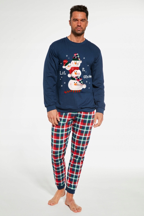 Cornette Pánské vánoční pyžamo Snowman 115/236, modrá Bavlna