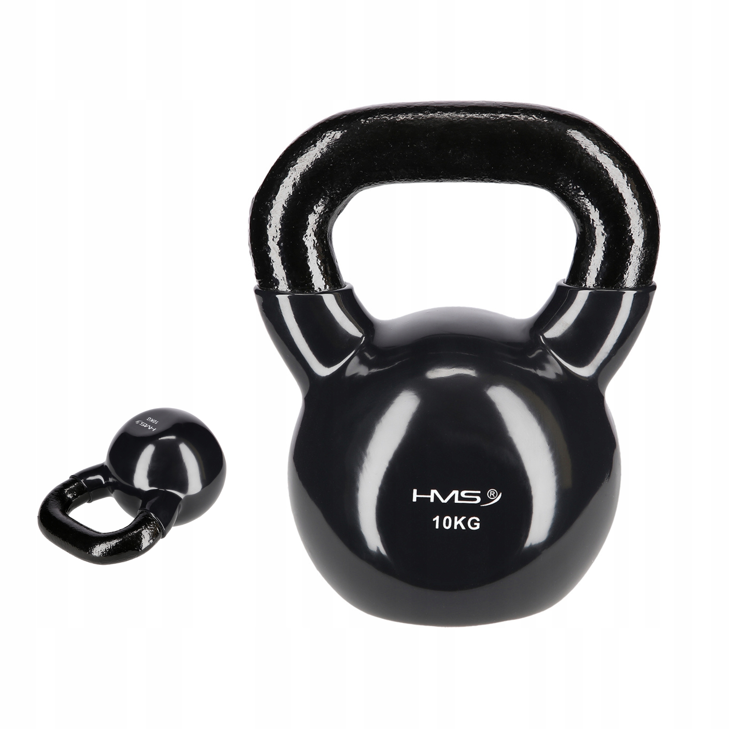 Kettlebellová činka 10 kg litinová s rukojetí, vinylová, fitness, černá Hms