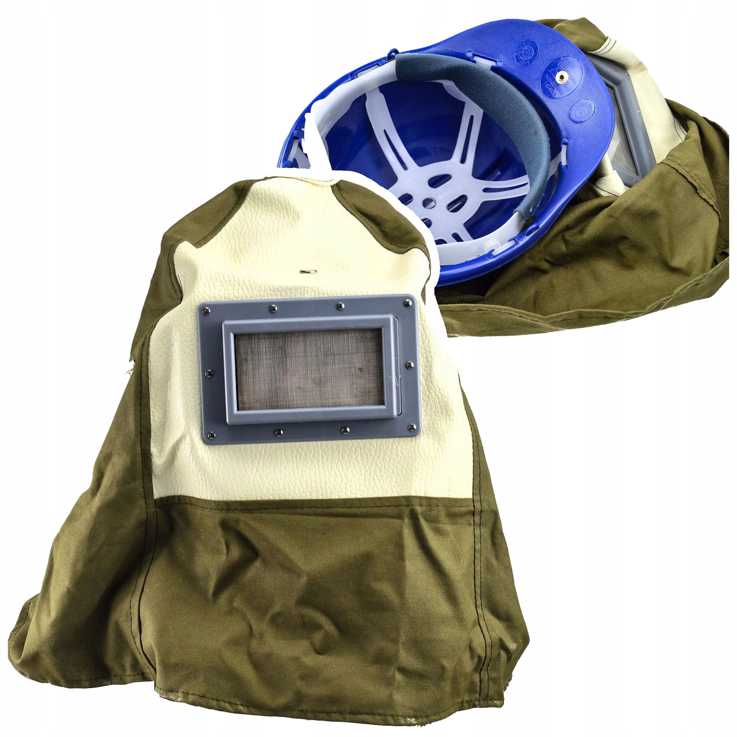 MASKA DO PIASKOWANIA PROFESJONALNA KASK OCHRONNY WIZJER SIATKA WENTYLACJA