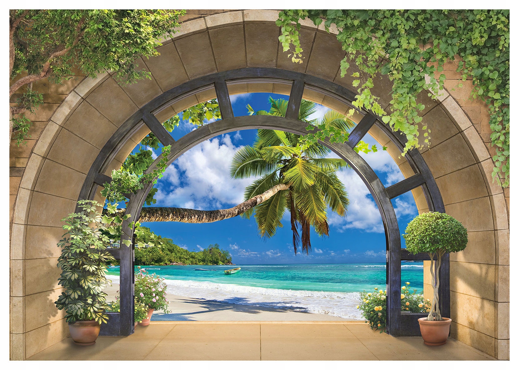 Fototapeta Kamenný oblúk more palmy vinylová relaxácia exotika 416x290 lepidlo