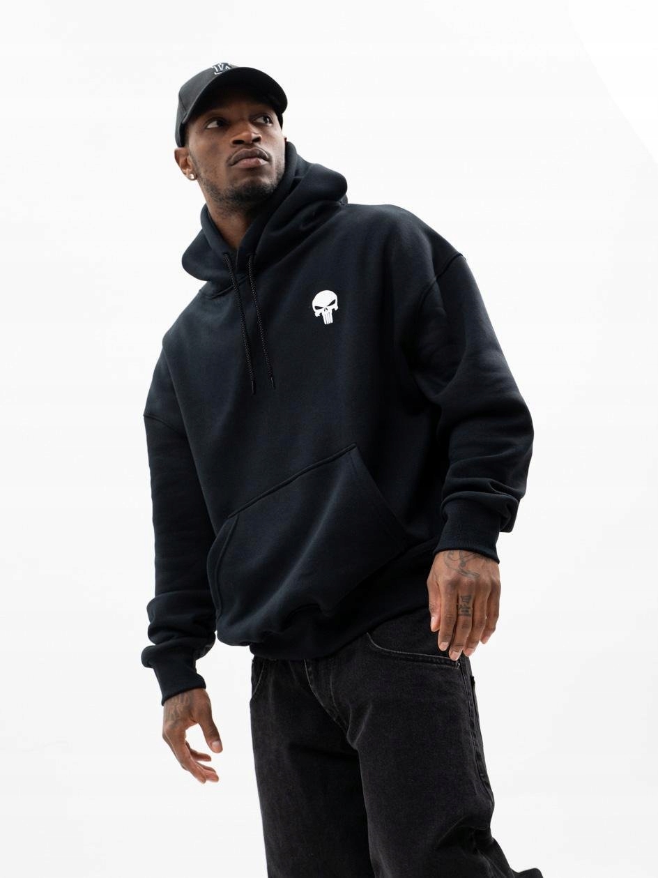 mikina s kapucí Oversize Pánská Volná Černá Marvel Punisher Logo M