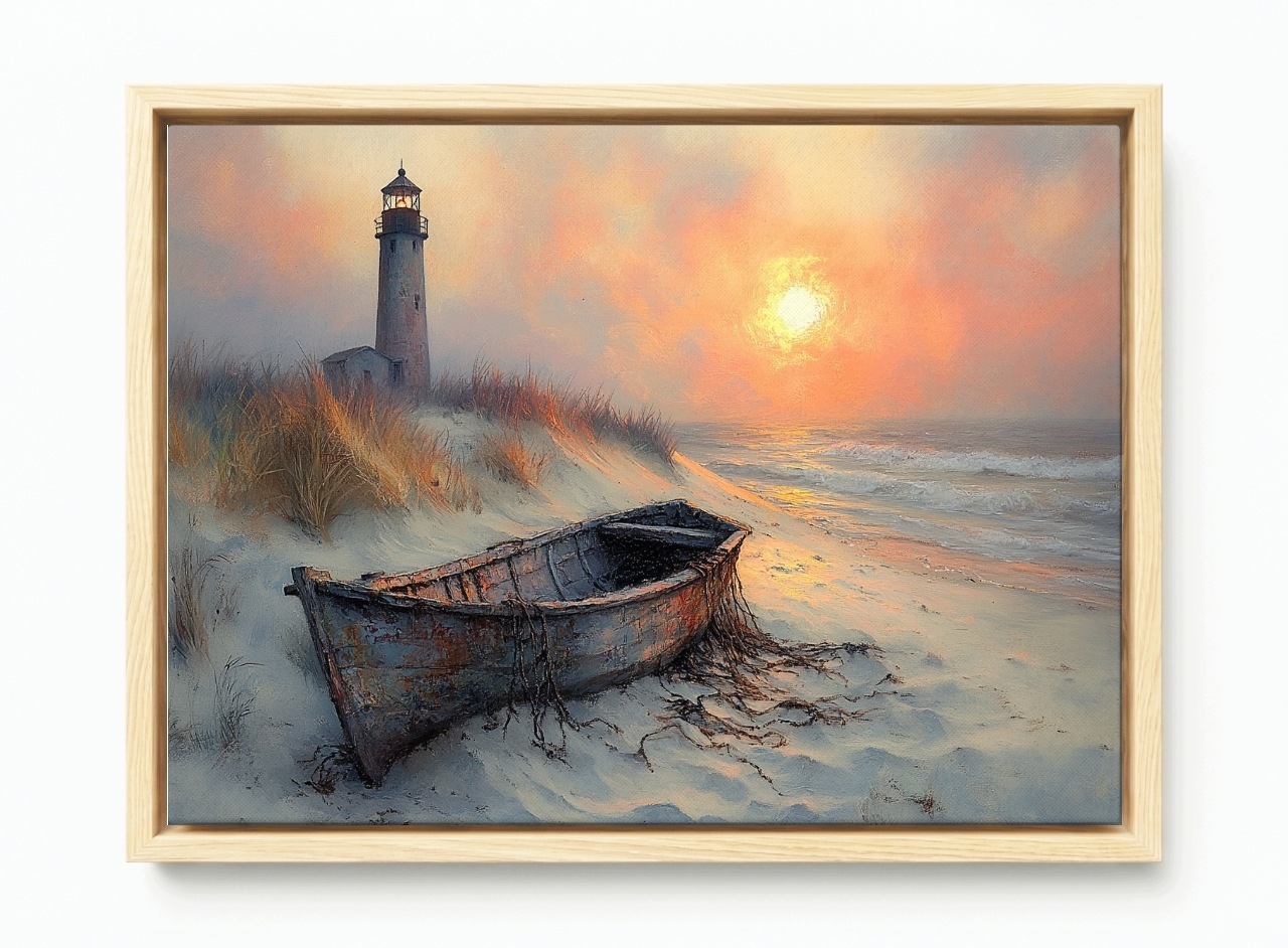 Obraz Rám Americký Box Moře Vlny Pláž Lucerna Loď Slunce Západ 60x40