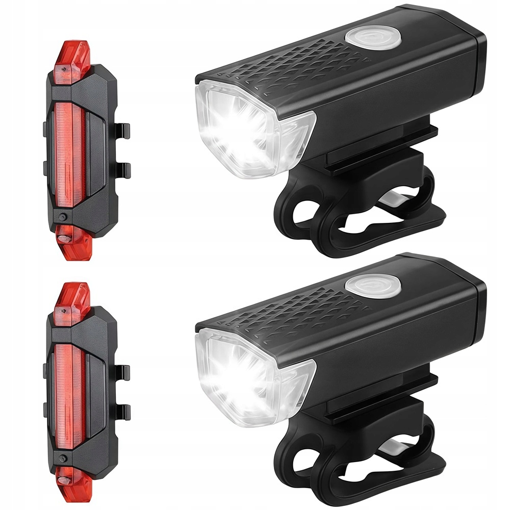 OŚWIETLENIE ROWEROWE LED 4 SZT BEZPIECZNE IP65 300LM 2 PRZEDNIE 2 TYLNE