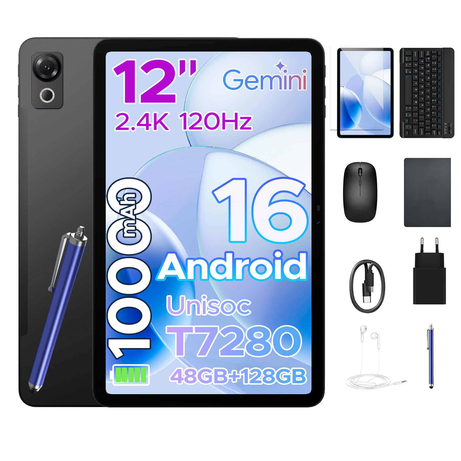 Tablet Pockam P12 12" Android16 8/128GB 10000mAh 120Hz WiFi Gps Etui Zestaw